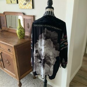 Striped Floral Embroidered Blouse